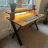 Rustic Textured Desk | Riser Shelf For Monitor | Lights in Desk | Reclaimed Wood | Home or Office Use