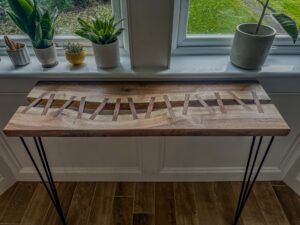 English Walnut wood stitched radiator console table