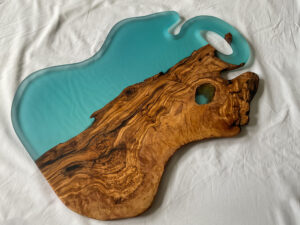 Handcrafted Olive Wood & light Blue Resin Charcuterie Board