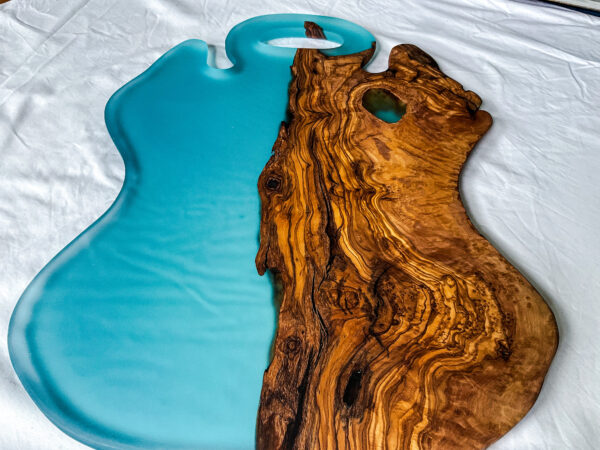 Handcrafted Olive Wood & light Blue Resin Charcuterie Board - Image 4