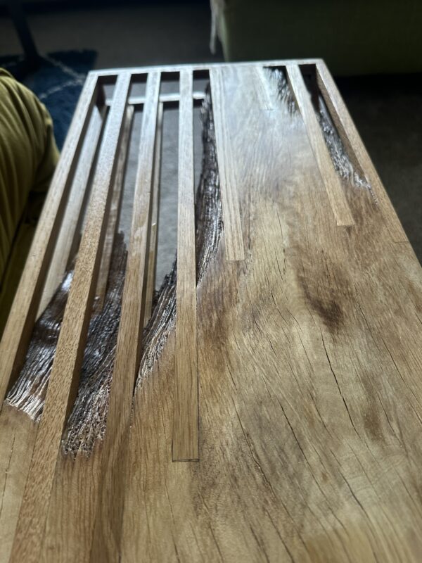 British Hornbeam and Oak Stitched and Squared Rustic Side Table - Image 4