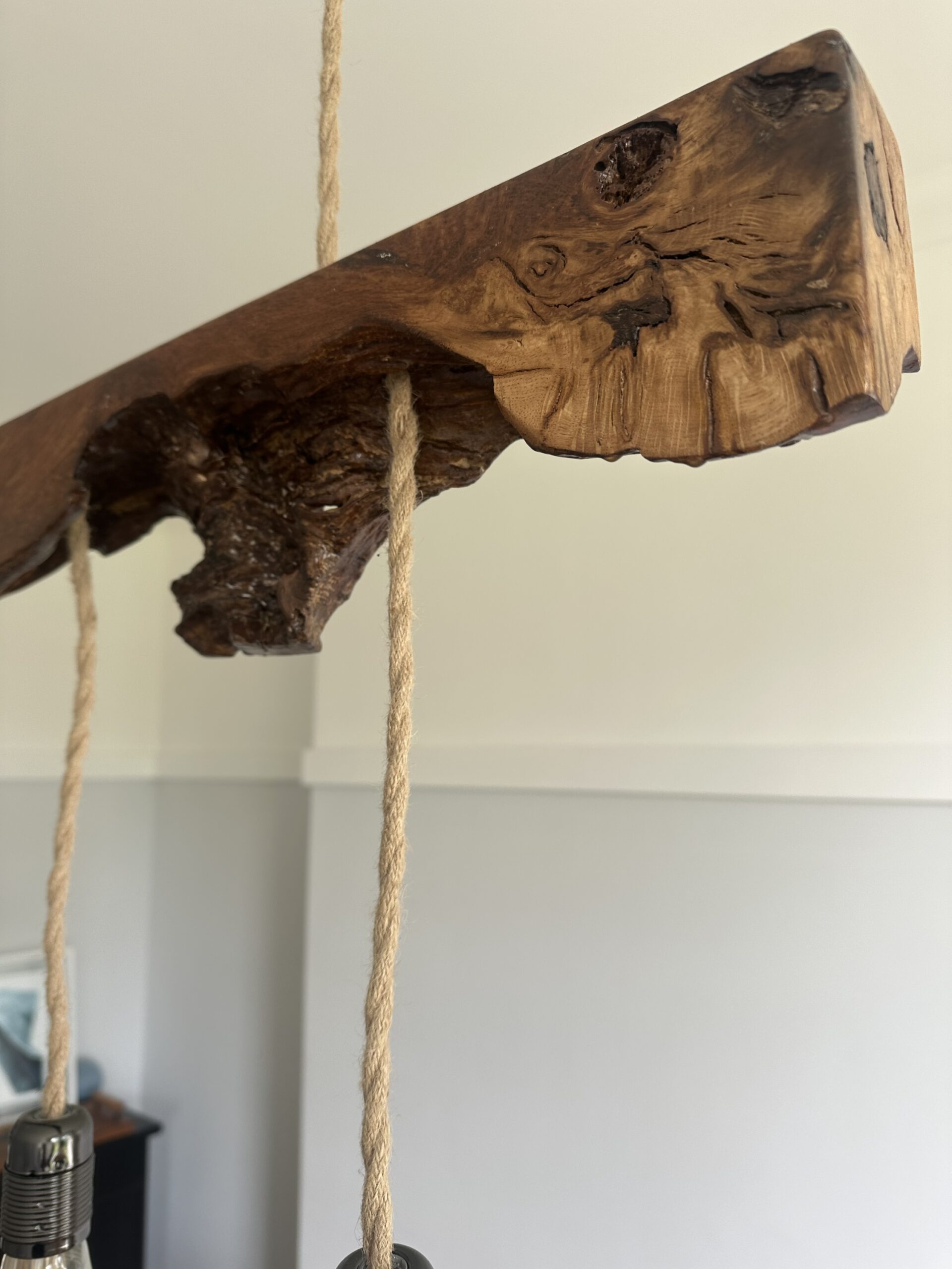 UK Scottish Handmade Rustic Brown Oak Live Edge Pendant Chandelier - Image 2