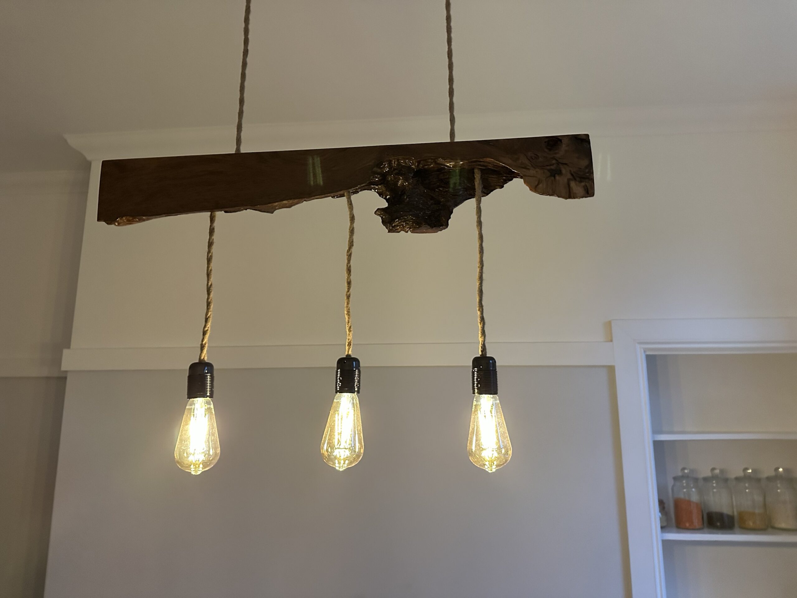 UK Scottish Handmade Rustic Brown Oak Live Edge Pendant Chandelier - Image 4