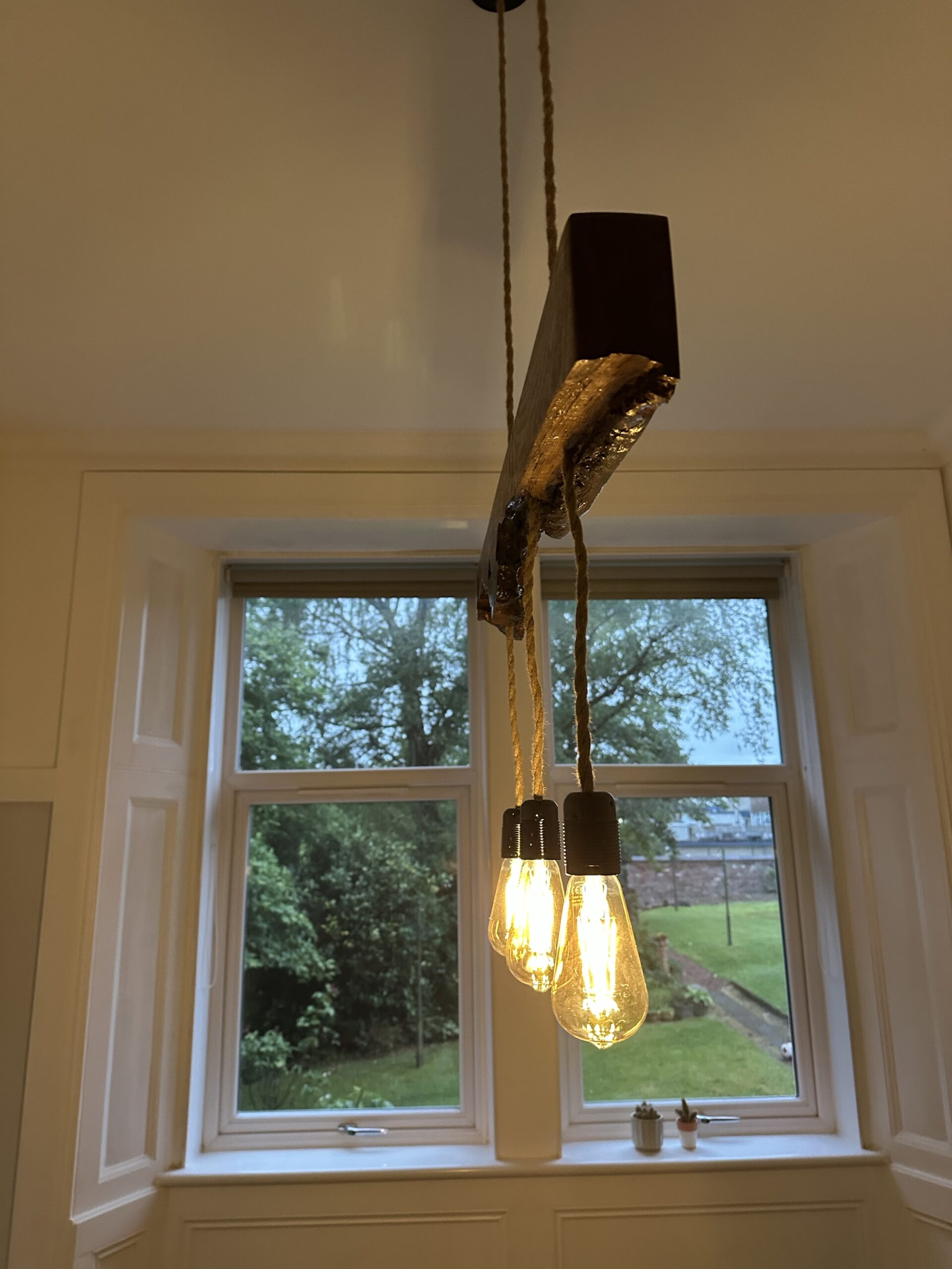 UK Scottish Handmade Rustic Brown Oak Live Edge Pendant Chandelier
