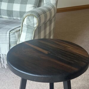 Round Bog Oak and Resin Side Table or small coffee table, hand made in Scotland.