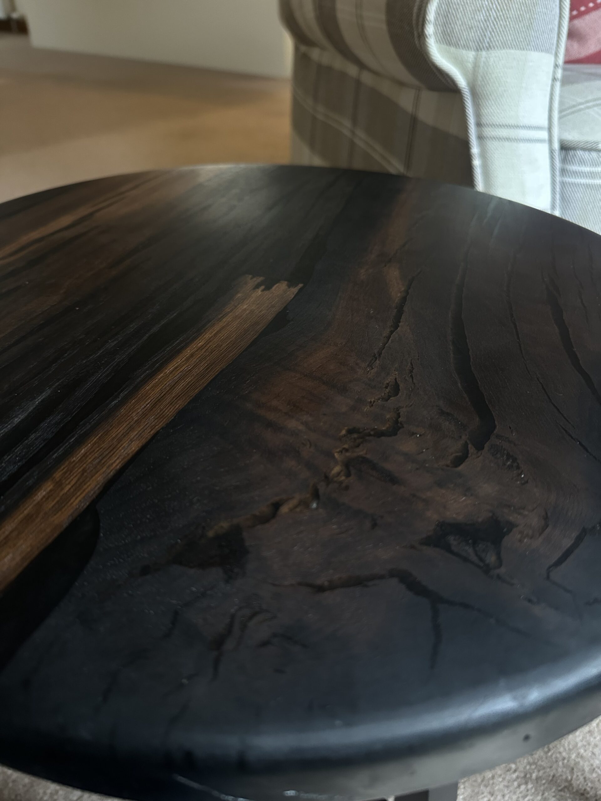 Round Bog Oak and Resin Side Table or small coffee table, hand made in Scotland. - Image 3