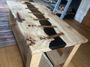 Stitched and Resin farmhouse style rustic oak table